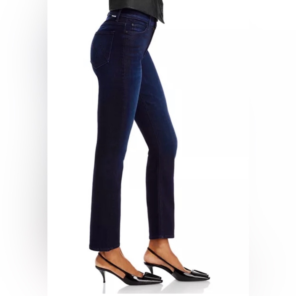 MOTHER The Dazzler Mid Rise Ankle Straight Jeans in Now or Never Dark Blue Wash